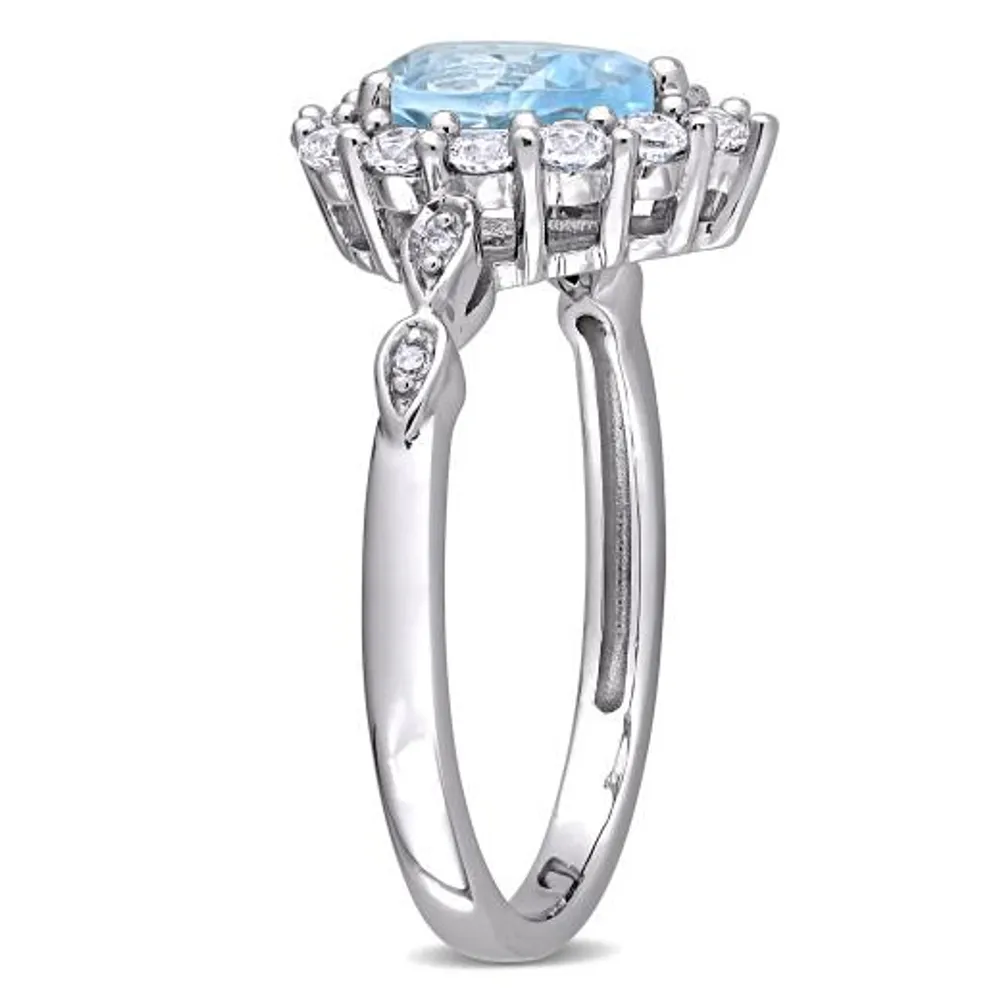 Julianna B 10K White Gold Sky-Blue Topaz and Diamond-Accent Teardrop Halo Ring