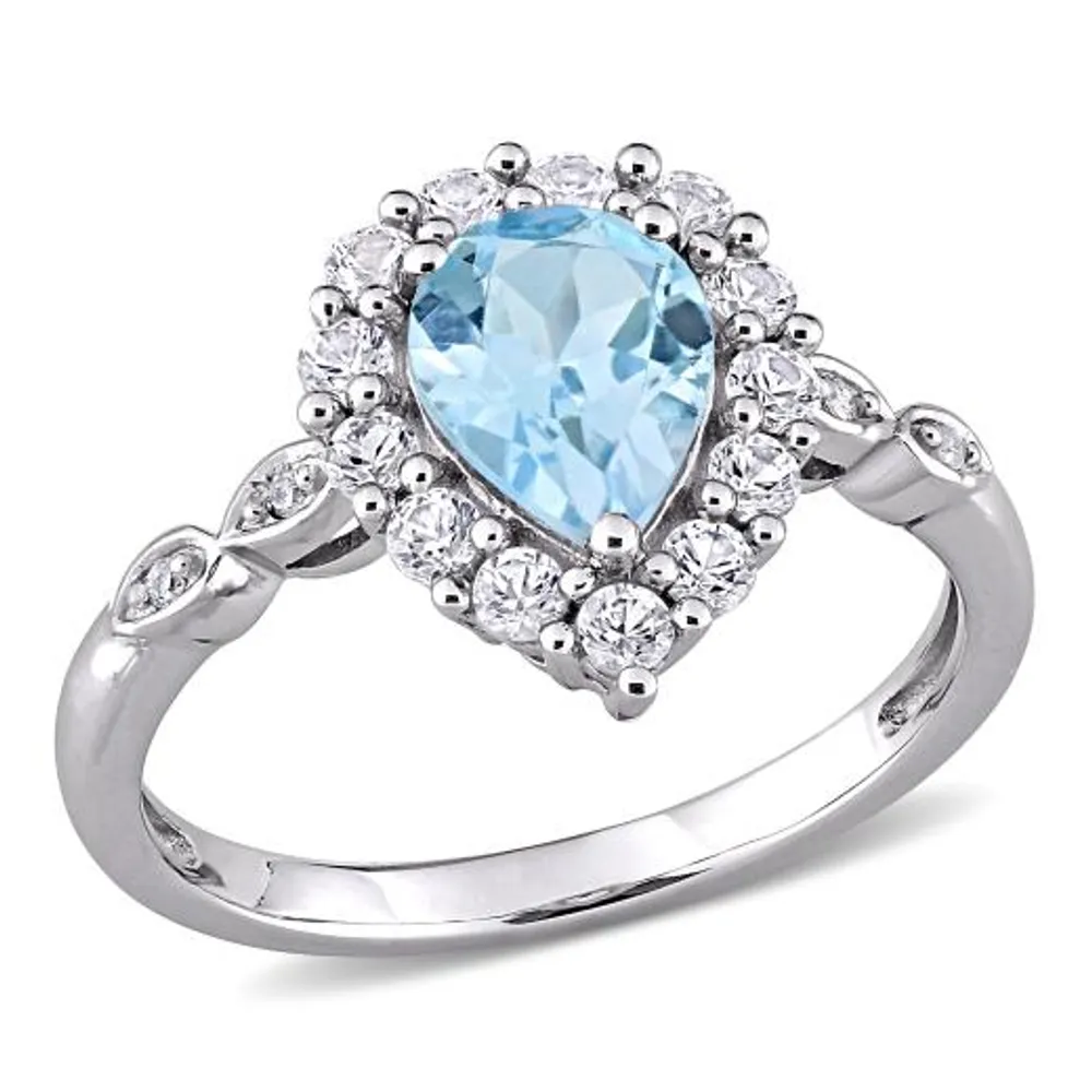 Julianna B 10K White Gold Sky-Blue Topaz and Diamond-Accent Teardrop Halo Ring