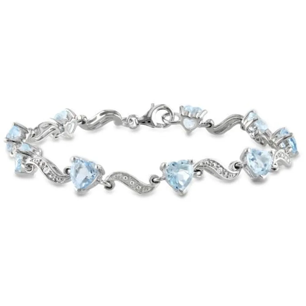 Julianna B Sterling Silver Blue Topaz and Diamond Heart S-Link Bracelet