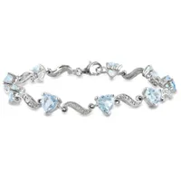 Julianna B Sterling Silver Blue Topaz and Diamond Heart S-Link Bracelet