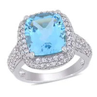 Julianna B Sterling Silver Cushion Cut Blue Topaz & Created White Sapphire Ring