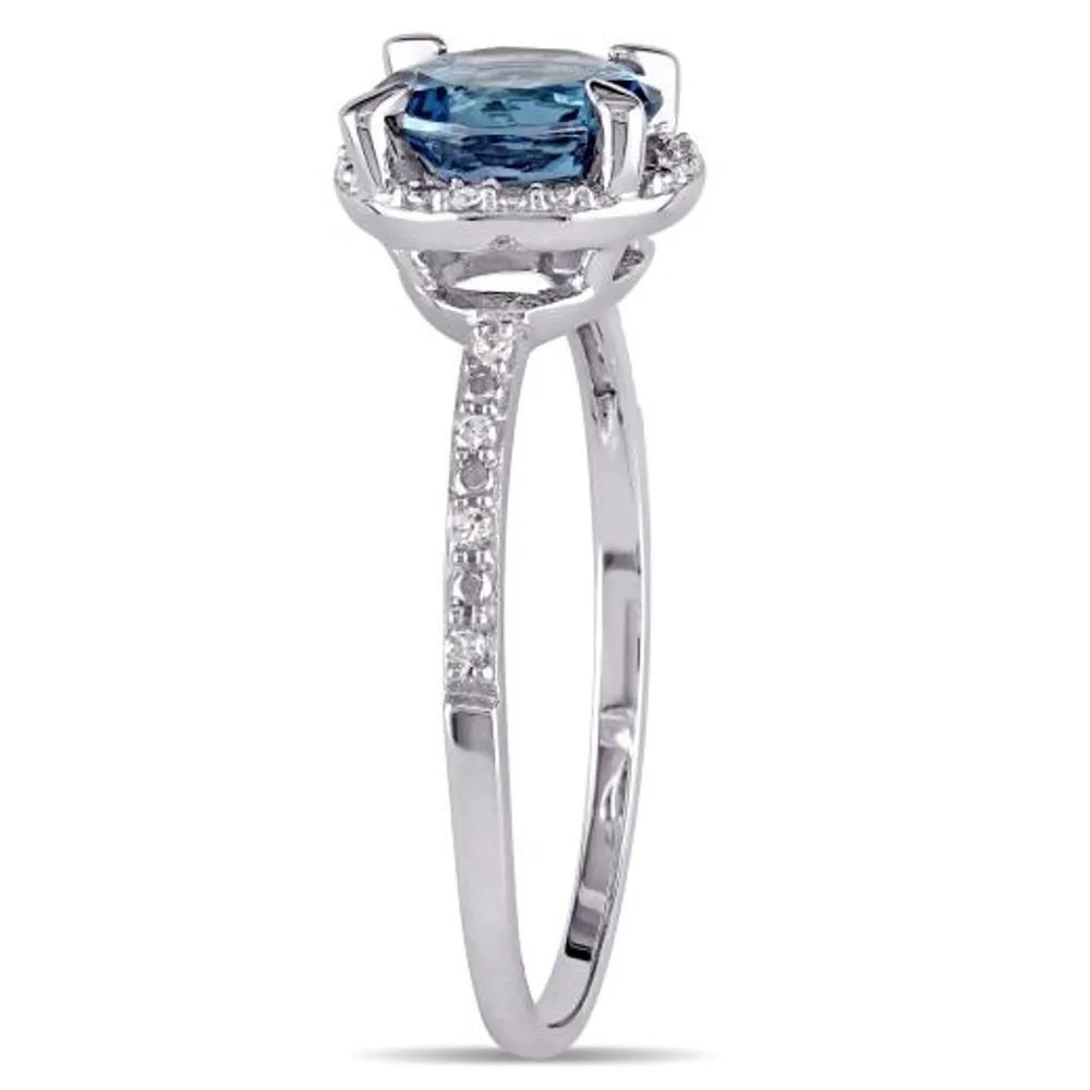 Julianna B 10K White Gold London-Blue Topaz Halo Ring with Diamonds