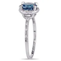 Julianna B 10K White Gold London-Blue Topaz Halo Ring with Diamonds
