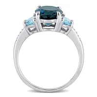 Julianna B Sterling Silver London and Sky Blue Topaz Diamond Three-Stone Ring