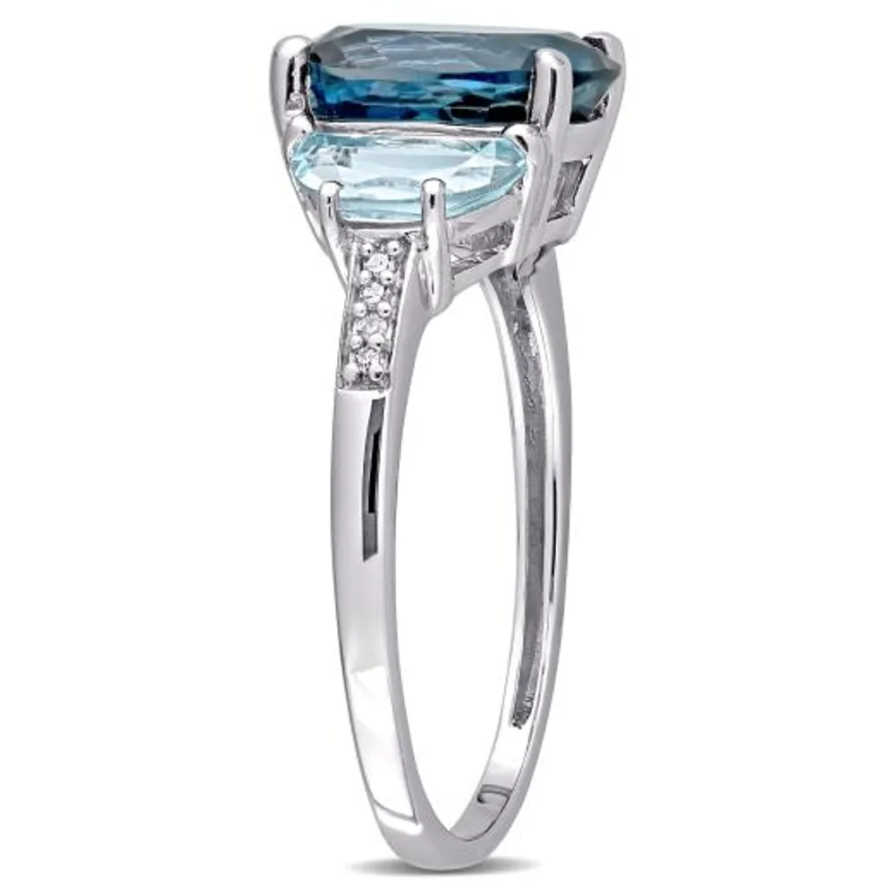 Julianna B Sterling Silver London and Sky Blue Topaz Diamond Three-Stone Ring