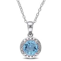 Julianna B Sterling Silver Blue Topaz Halo Pendant