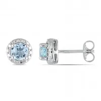 Julianna B Sterling Silver Blue Topaz Halo Stud Earrings