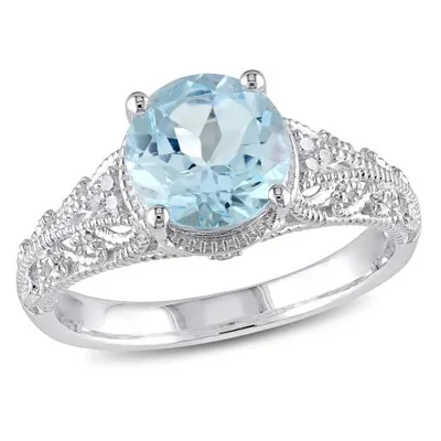 Julianna B Sterling Silver Blue Topaz and Diamond Solitaire Vintage Ring