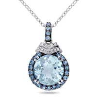 Julianna B Sterling Silver Sky & London Blue Topaz & Diamond Halo Pendant