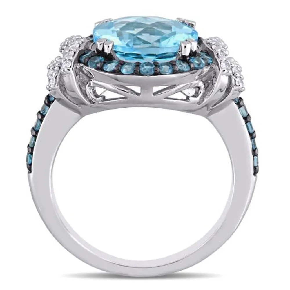 Julianna B Sterling Silver London & Sky Blue Topaz & 0.12CTW Diamond Ring