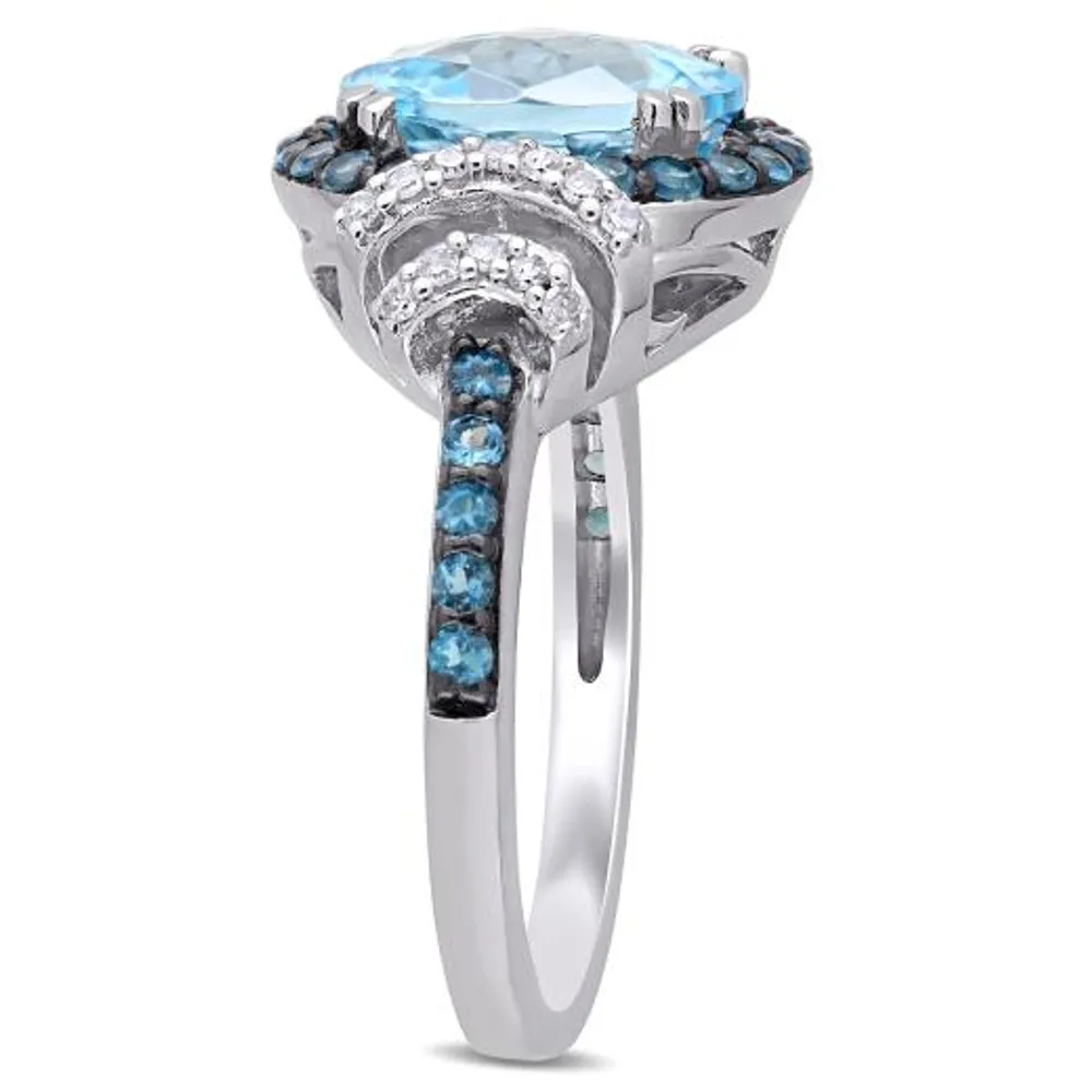 Julianna B Sterling Silver London & Sky Blue Topaz & 0.12CTW Diamond Ring