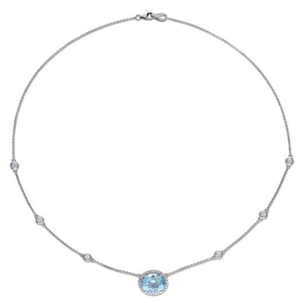 Julianna B 14K White Gold Blue Topaz 0.16CTW Diamond & White Sapphire Necklace