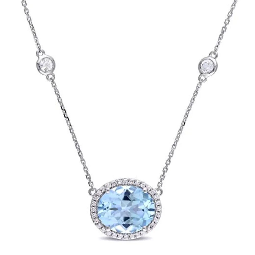 Julianna B 14K White Gold Blue Topaz 0.16CTW Diamond & White Sapphire Necklace