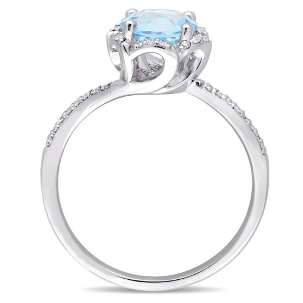 Julianna B 14K White Gold Blue Topaz and 0.10CTW Diamond Floral Halo Ring