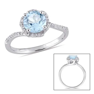 Julianna B 14K White Gold Blue Topaz and 0.10CTW Diamond Floral Halo Ring