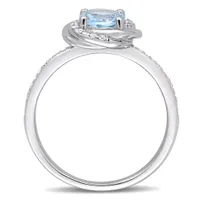 Julianna B 10K White Gold Sky-Blue Topaz and 0.15CTW Diamond Spiral Ring