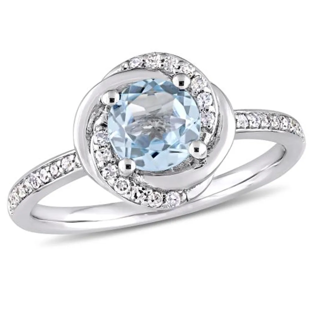 Julianna B 10K White Gold Sky-Blue Topaz and 0.16CTW Diamond Spiral Ring