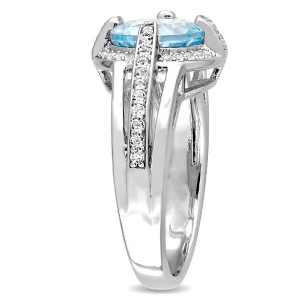 Julianna B Sterling Silver Blue and White Topaz Halo Split Shank Ring