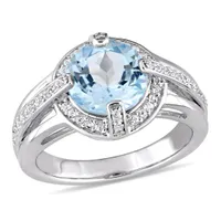 Julianna B Sterling Silver Blue and White Topaz Halo Split Shank Ring