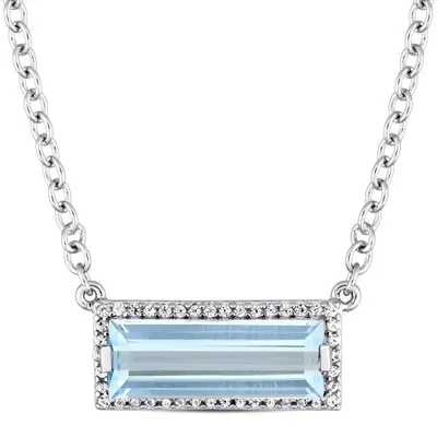 Julianna B Sterling Silver Blue Topaz & White Sapphire Halo Necklace