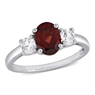 Julianna B Sterling Silver Garnet & Created White Sapphire Ring