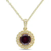 Julianna B Yellow Plated Sterling Silver Garnet & Diamond Halo Pendant