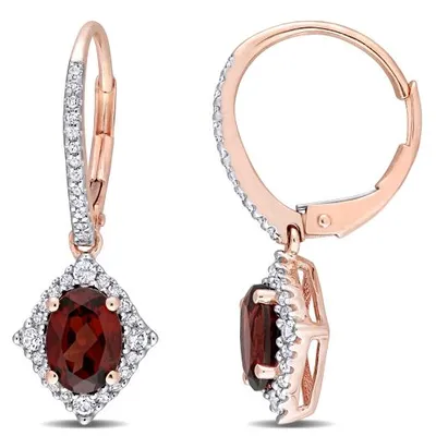 Julianna B 10K Rose Gold Garnet White Sapphire & 0.20CTW Diamond Earrings