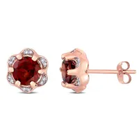 Julianna B 14K Rose Gold Garnet and Diamond Accent Flower Stud Earrings