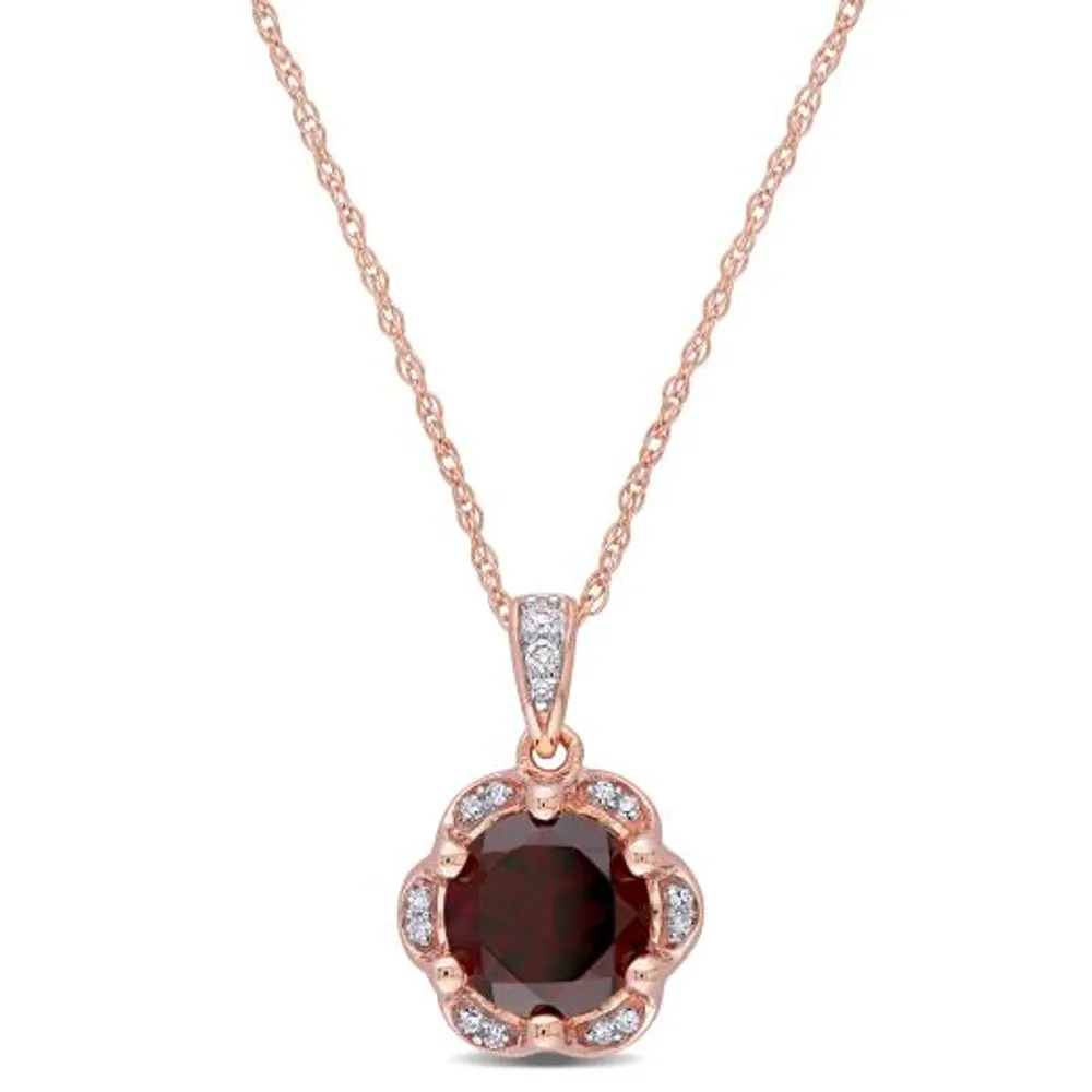 Julianna B 14K Rose Gold Garnet and Diamond Accent Flower Necklace