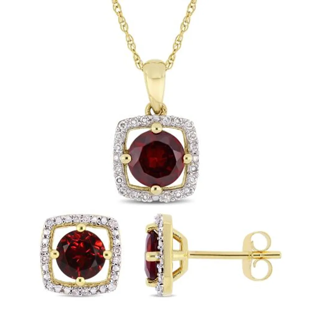 Julianna B 10K Yellow Gold Garnet & 0.17CTW Diamond Earrings and Pendant