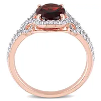 Julianna B 10K Rose Gold Garnet and 0.33CTW Diamond Oval Halo Ring