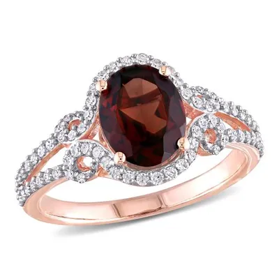 Julianna B 10K Rose Gold Garnet and 0.33CTW Diamond Oval Halo Ring