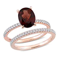 Julianna B 14K Pink Gold Garnet & 0.25CTW Diamond Ring Set