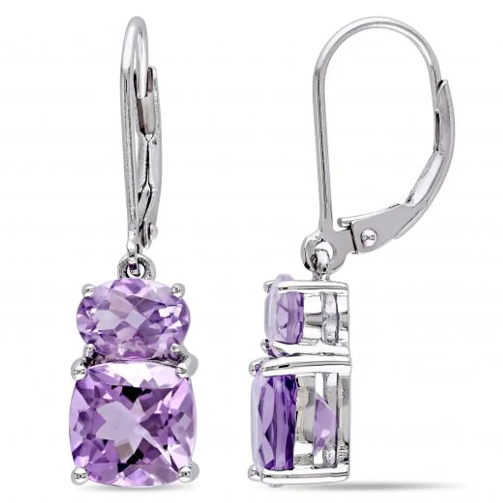 Julianna B Sterling Silver Two-Tone Amethyst Leverback Earrings