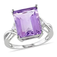 Julianna B Sterling Silver Emerald Cut Amethyst White Topaz Ring