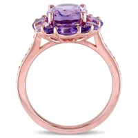 Julianna B Rose Plated Sterling Silver Amethyst Topaz & Rose De France Ring