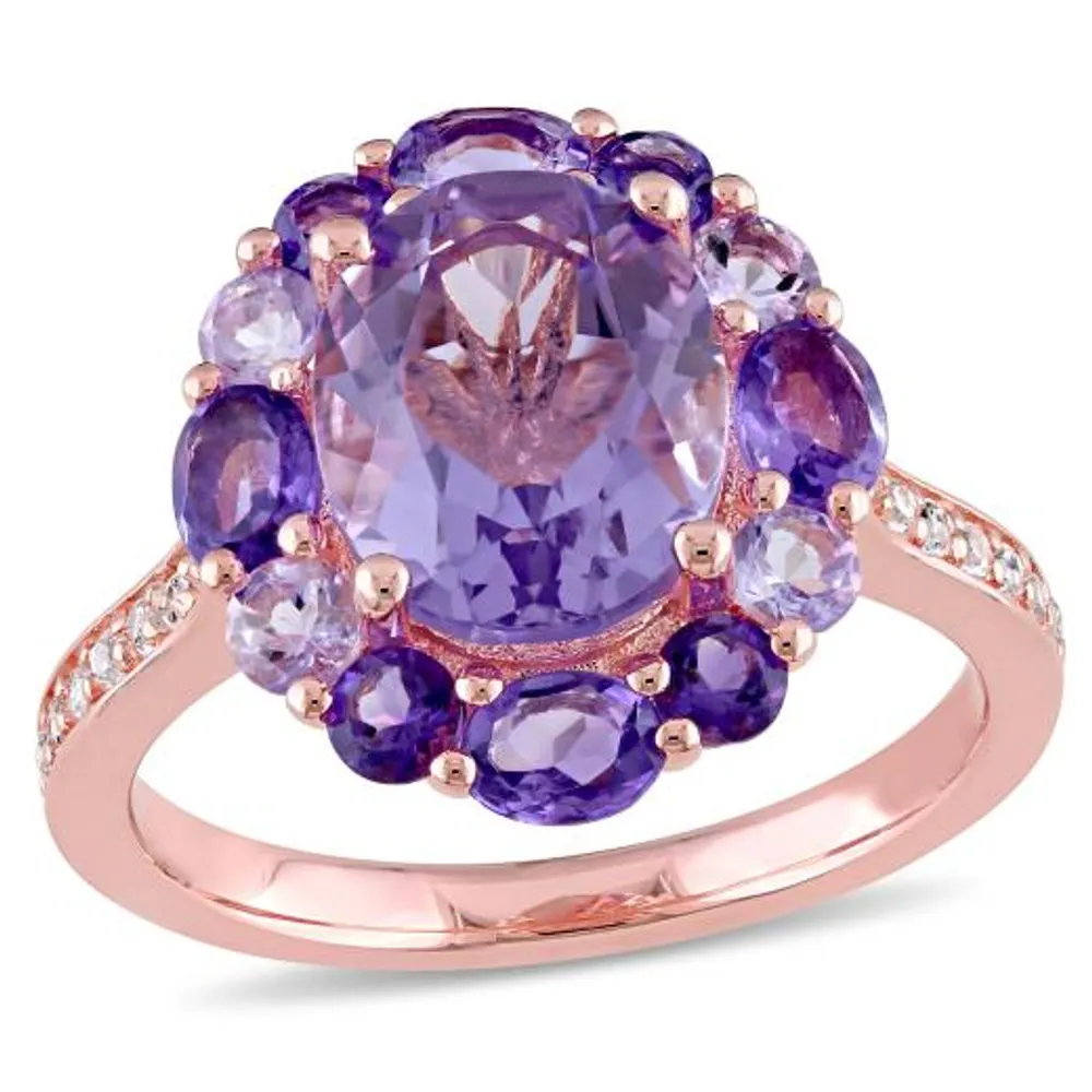 Julianna B Rose Plated Sterling Silver Amethyst Topaz & Rose De France Ring