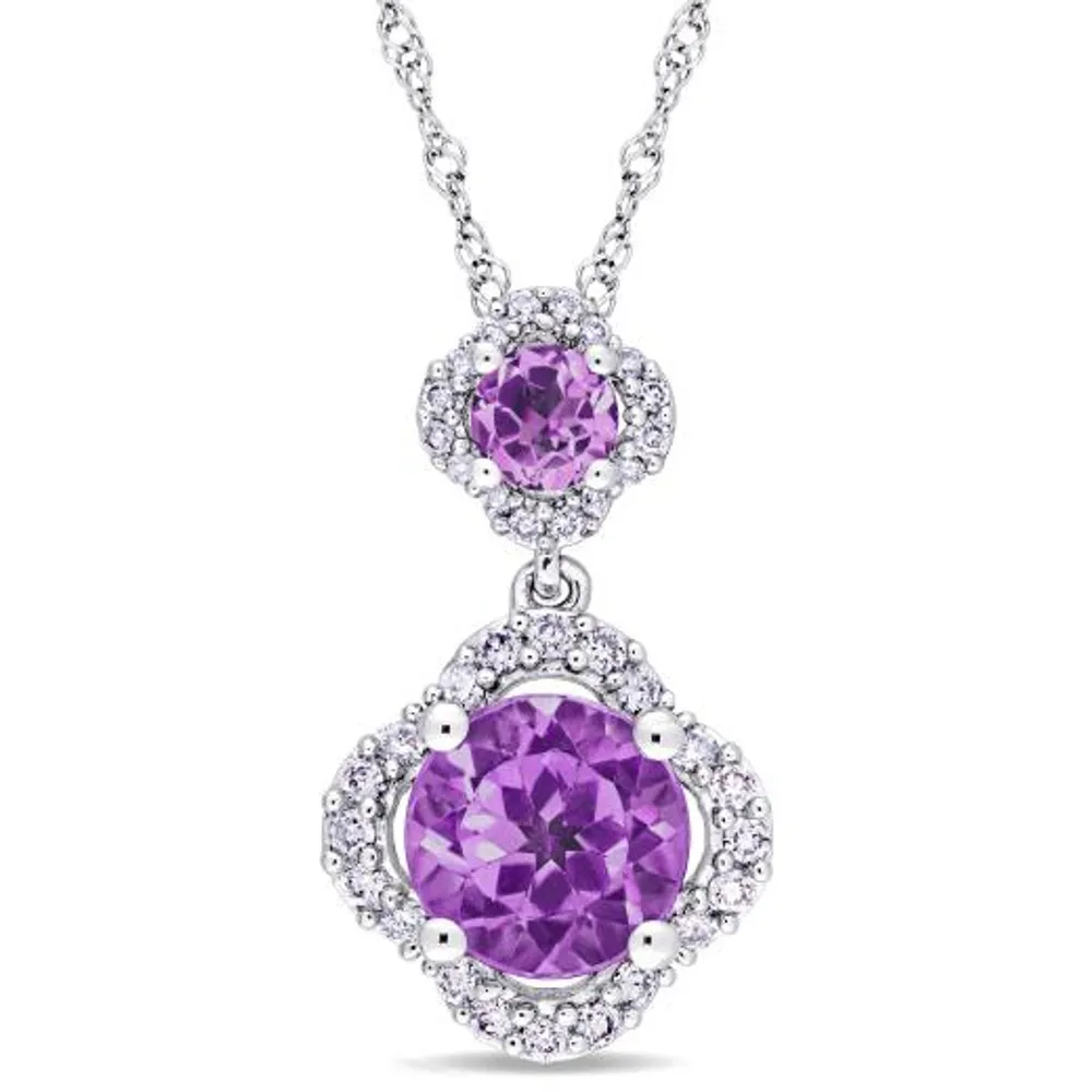 Julianna B 14K White Gold Amethyst and 0.20CTW Diamond Quatrefoil Tiered Pendant