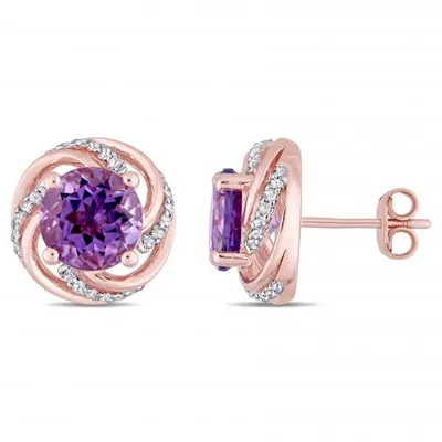 Julianna B Rose Plated Sterling Silver Amethyst and White Topaz Stud Earrings