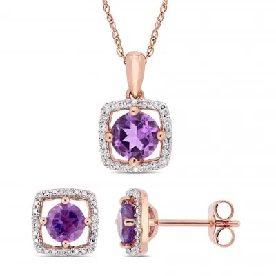 Julianna B 10K Rose Gold Amethyst & 0.16CTW Diamond Earrings and Pendant