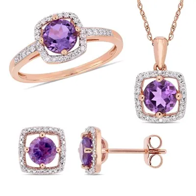 Julianna B 10K Rose Gold Amethyst & 0.33CTW Diamond Three Piece Set