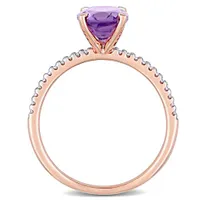 Julianna B 14K Rose Gold Oval Amethyst and 0.10CTW Diamond Ring