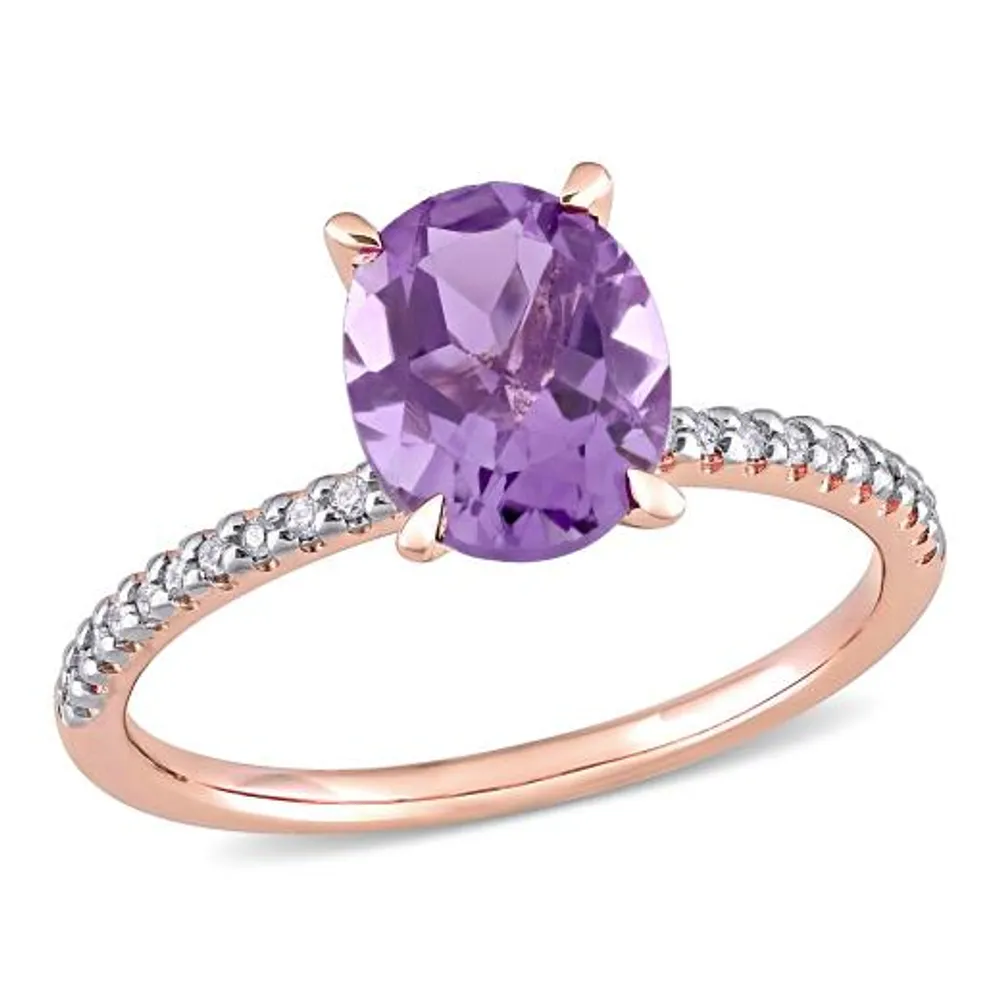 Julianna B 14K Rose Gold Oval Amethyst and 0.10CTW Diamond Ring