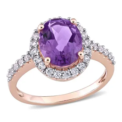 Julianna B 10K Rose Gold Amethyst & Created White Sapphire Bridal Ring