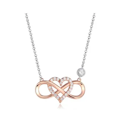 Sterling Silver Rose Plated Cubic Zirconia 19" Infinity Heart Necklace