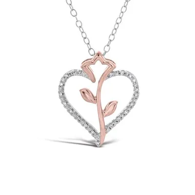 Sterling Silver Rose Gold Plated Diamond Heart Pendant