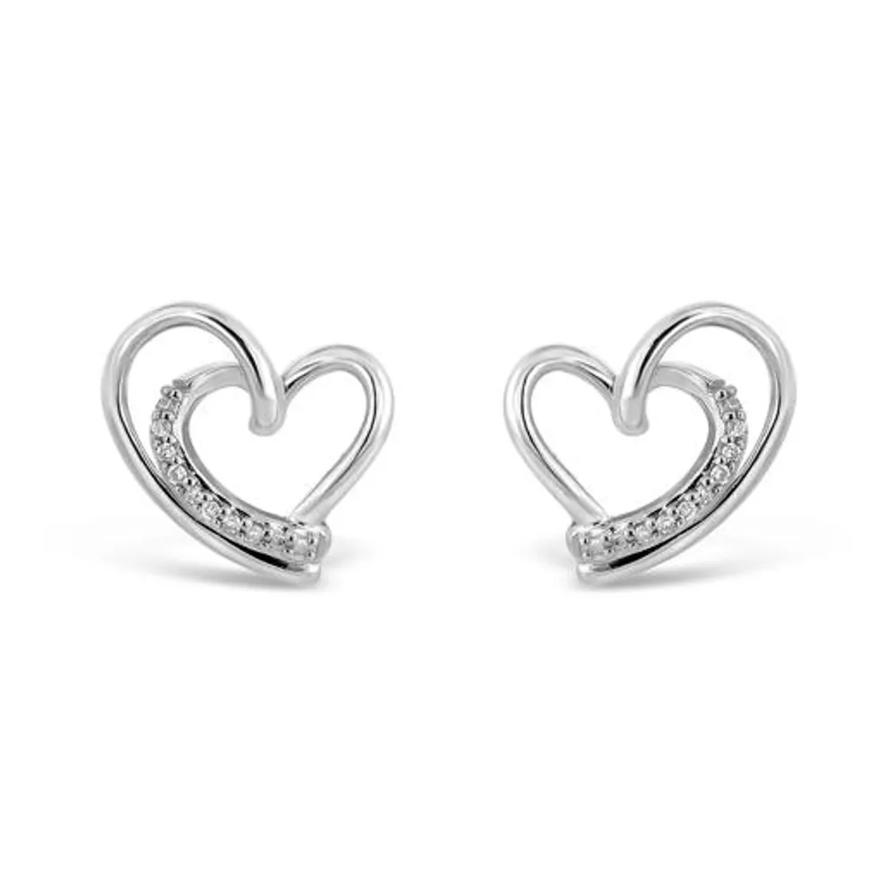 Sterling Silver Diamond Heart Studs