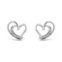 Sterling Silver Diamond Heart Studs