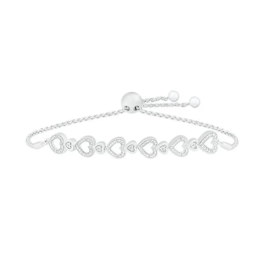 Sterling Silver Diamond Heart Bolo Bracelet