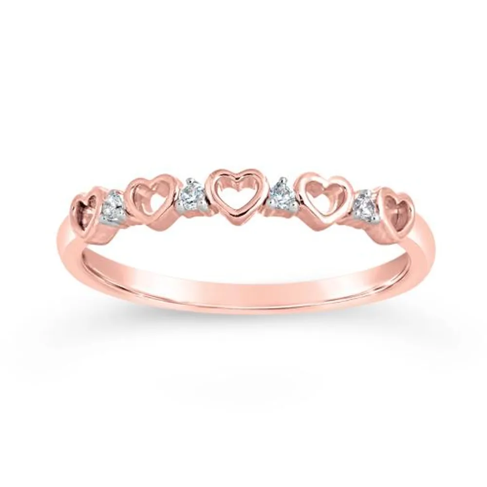 10K Rose Gold Diamond Heart Stackable Ring